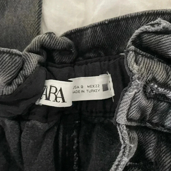Zara gray paper bag front button denim pants - Picture 7 of 10